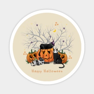 Halloween cute black cat and spooky pumpkin. Magnet